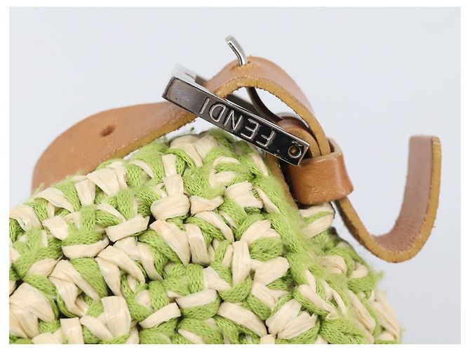 Borsa a tracolla FENDI Mamma Baguette in paglia Green Silver Auth BA15846SAV Argento Verde - vista 15