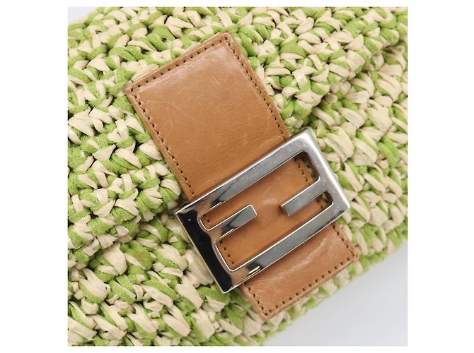 Borsa a tracolla FENDI Mamma Baguette in paglia Green Silver Auth BA15846SAV Argento Verde - vista 16