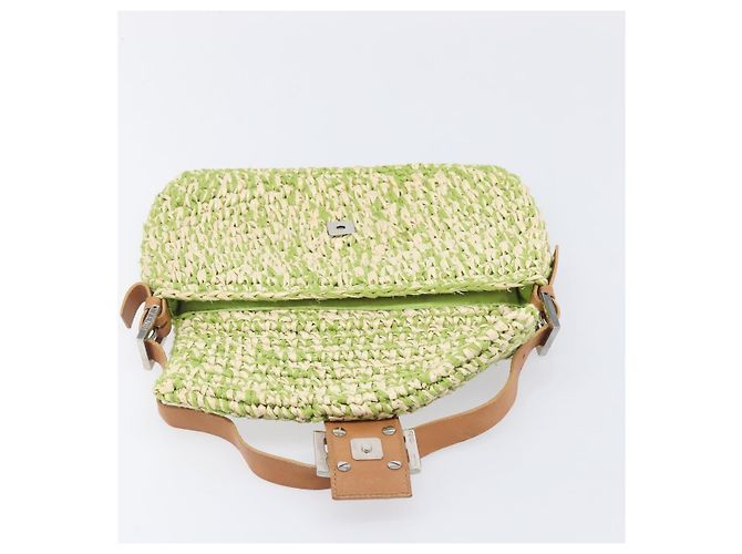 Borsa a tracolla FENDI Mamma Baguette in paglia Green Silver Auth BA15846SAV Argento Verde - vista 17