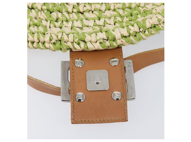 Borsa a tracolla FENDI Mamma Baguette in paglia Green Silver Auth BA15846SAV Argento Verde - vista 18
