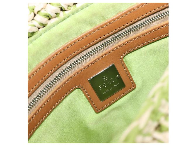 Borsa a tracolla FENDI Mamma Baguette in paglia Green Silver Auth BA15846SAV Argento Verde - vista 19