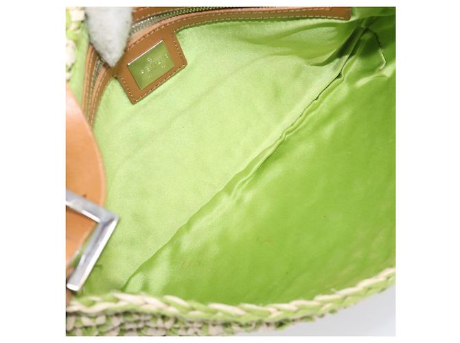 Borsa a tracolla FENDI Mamma Baguette in paglia Green Silver Auth BA15846SAV Argento Verde - vista 20
