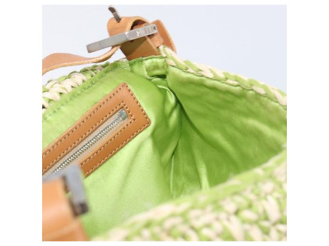 Borsa a tracolla FENDI Mamma Baguette in paglia Green Silver Auth BA15846SAV Argento Verde - vista 21