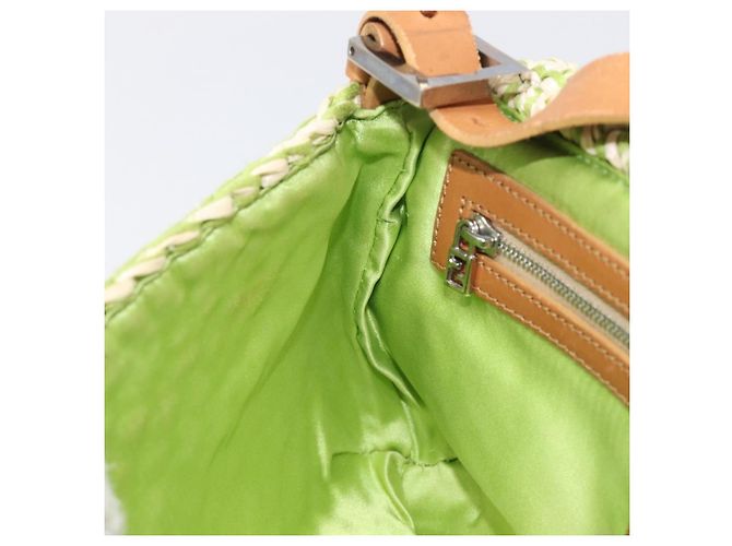 Borsa a tracolla FENDI Mamma Baguette in paglia Green Silver Auth BA15846SAV Argento Verde - vista 22