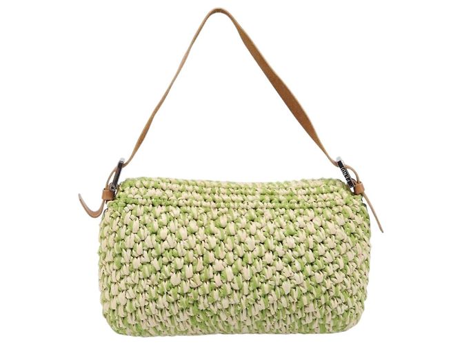 Borsa a tracolla FENDI Mamma Baguette in paglia Green Silver Auth BA15846SAV Argento Verde - vista 3