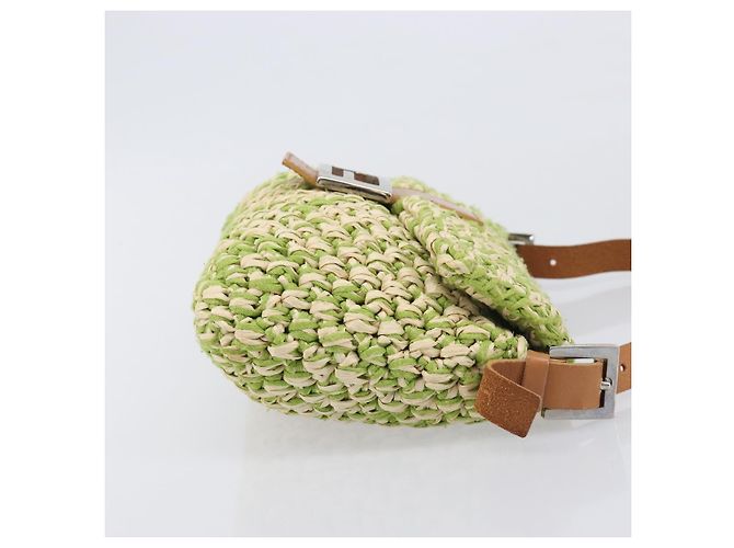 Borsa a tracolla FENDI Mamma Baguette in paglia Green Silver Auth BA15846SAV Argento Verde - vista 4