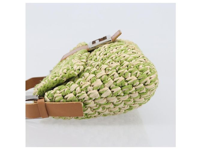 Borsa a tracolla FENDI Mamma Baguette in paglia Green Silver Auth BA15846SAV Argento Verde - vista 5