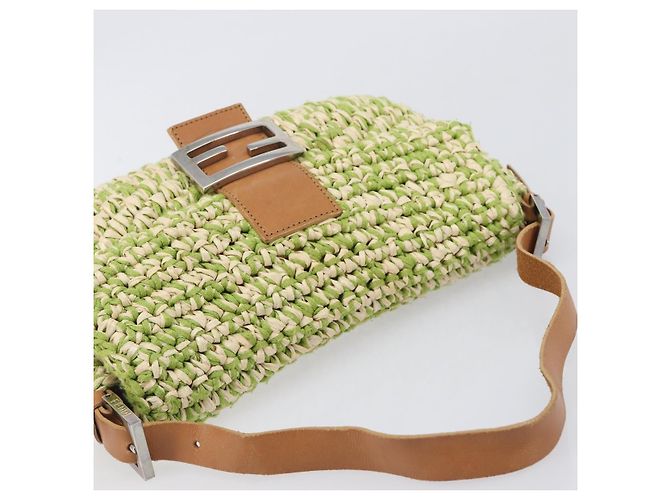 Borsa a tracolla FENDI Mamma Baguette in paglia Green Silver Auth BA15846SAV Argento Verde - vista 6