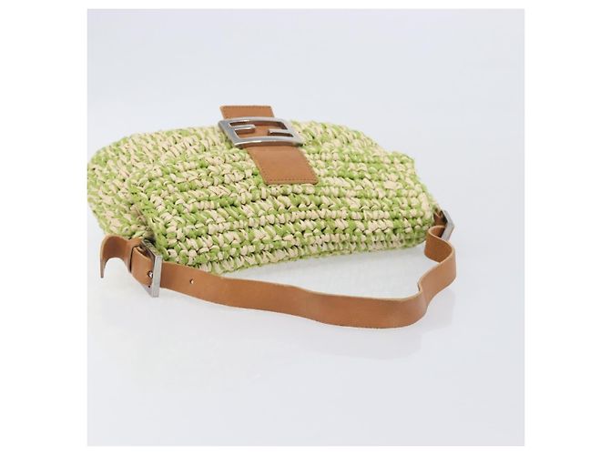 Borsa a tracolla FENDI Mamma Baguette in paglia Green Silver Auth BA15846SAV Argento Verde - vista 7