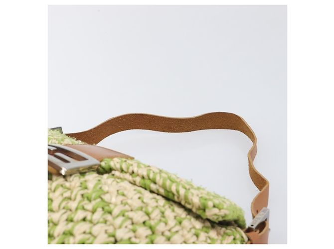 Borsa a tracolla FENDI Mamma Baguette in paglia Green Silver Auth BA15846SAV Argento Verde - vista 9