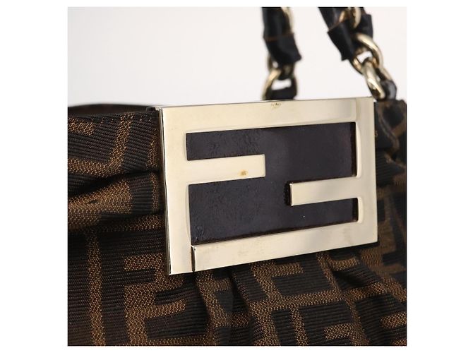 Borsa a mano FENDI Zucca Canvas Chain Mia Nero Marrone Auth yk20978SAV - vista 15