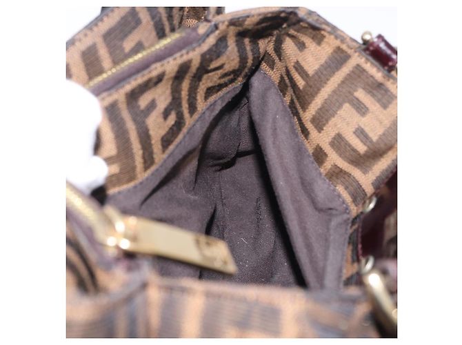 Borsa a mano FENDI Zucca Canvas Chain Mia Nero Marrone Auth yk20978SAV - vista 18