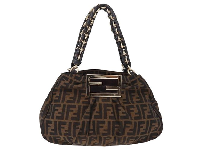 Borsa a mano FENDI Zucca Canvas Chain Mia Nero Marrone Auth yk20978SAV - vista 2