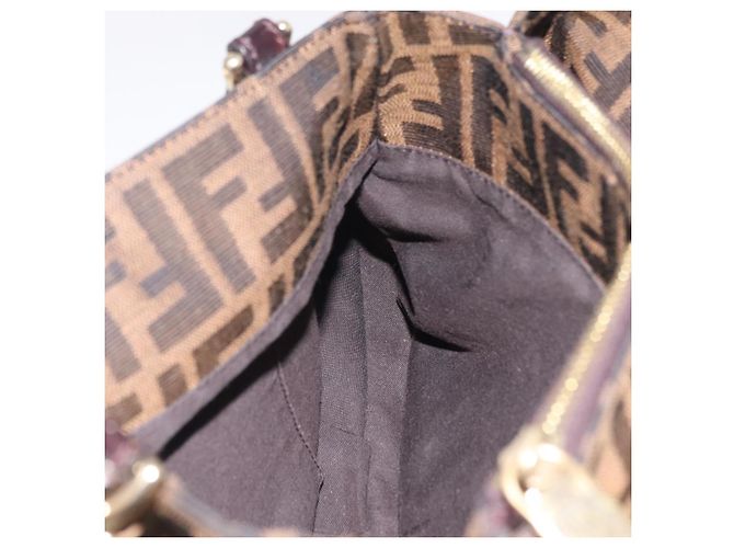 Borsa a mano FENDI Zucca Canvas Chain Mia Nero Marrone Auth yk20978SAV - vista 22