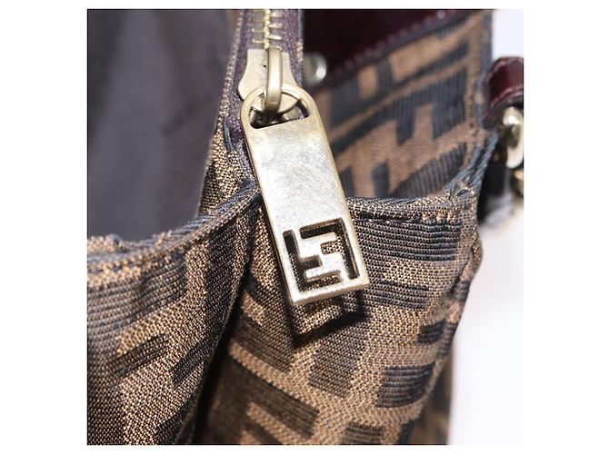Borsa a mano FENDI Zucca Canvas Chain Mia Nero Marrone Auth yk20978SAV - vista 23