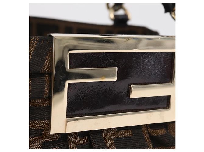 Borsa a mano FENDI Zucca Canvas Chain Mia Nero Marrone Auth yk20978SAV - vista 3