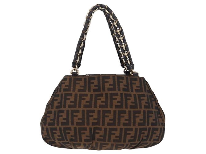 Borsa a mano FENDI Zucca Canvas Chain Mia Nero Marrone Auth yk20978SAV - vista 4