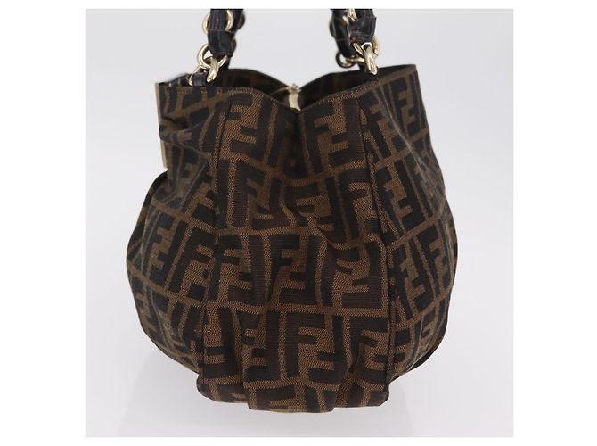 Borsa a mano FENDI Zucca Canvas Chain Mia Nero Marrone Auth yk20978SAV - vista 5