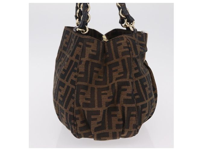 Borsa a mano FENDI Zucca Canvas Chain Mia Nero Marrone Auth yk20978SAV - vista 6