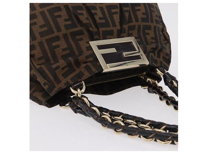 Borsa a mano FENDI Zucca Canvas Chain Mia Nero Marrone Auth yk20978SAV - vista 7
