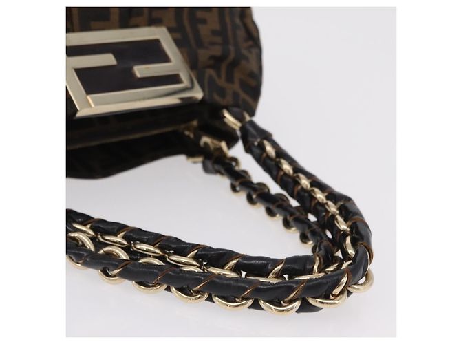 Borsa a mano FENDI Zucca Canvas Chain Mia Nero Marrone Auth yk20978SAV - vista 8