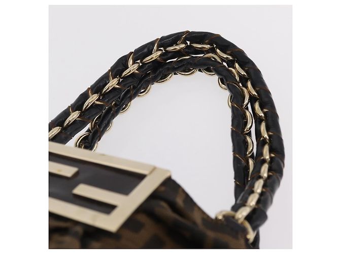 Borsa a mano FENDI Zucca Canvas Chain Mia Nero Marrone Auth yk20978SAV - vista 9