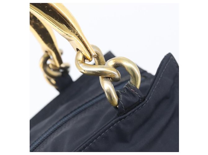 Sac à main PRADA avec poignée en métal Nylon Navy Gold Auth 207805A Doré Bleu Marine - vue 17