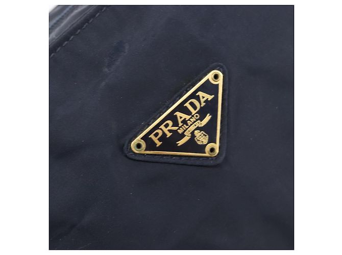 Sac à main PRADA avec poignée en métal Nylon Navy Gold Auth 207805A Doré Bleu Marine - vue 18