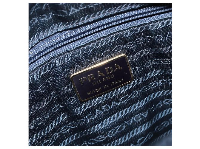Sac à main PRADA avec poignée en métal Nylon Navy Gold Auth 207805A Doré Bleu Marine - vue 20