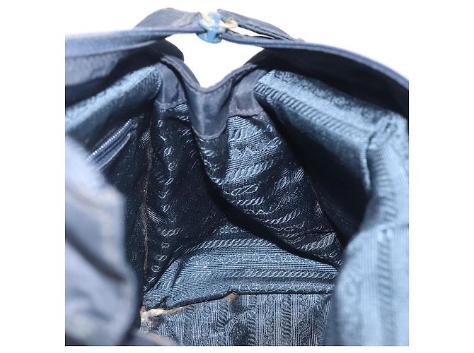 Sac à main PRADA avec poignée en métal Nylon Navy Gold Auth 207805A Doré Bleu Marine - vue 22
