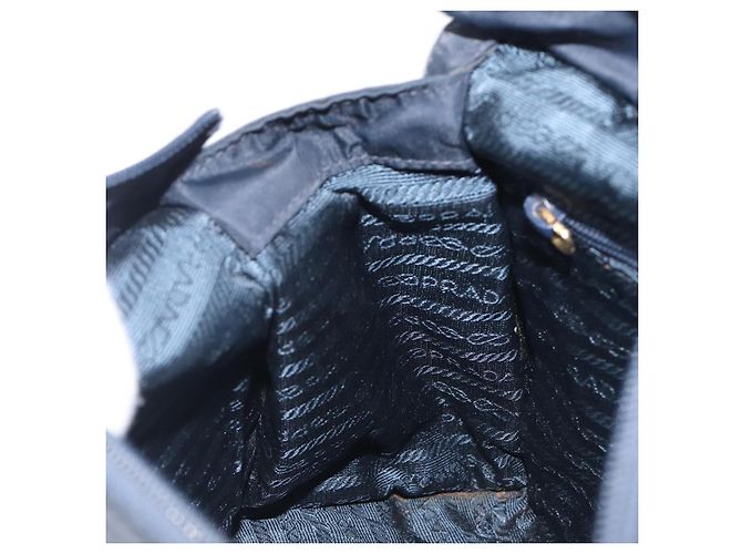 Sac à main PRADA avec poignée en métal Nylon Navy Gold Auth 207805A Doré Bleu Marine - vue 23