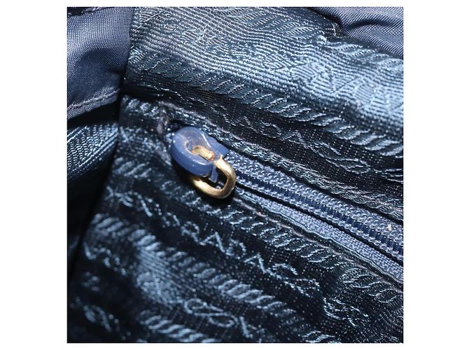Sac à main PRADA avec poignée en métal Nylon Navy Gold Auth 207805A Doré Bleu Marine - vue 24