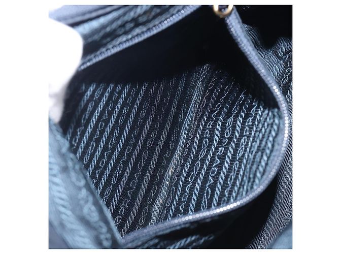 Sac à main PRADA avec poignée en métal Nylon Navy Gold Auth 207805A Doré Bleu Marine - vue 25