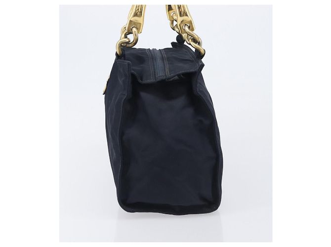 Sac à main PRADA avec poignée en métal Nylon Navy Gold Auth 207805A Doré Bleu Marine - vue 4
