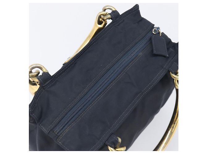 Sac à main PRADA avec poignée en métal Nylon Navy Gold Auth 207805A Doré Bleu Marine - vue 6