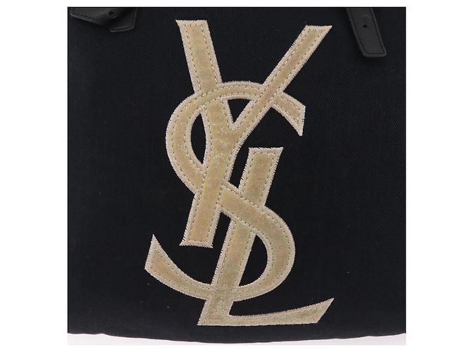Autre Marque Saint Laurent Kahala Tote Bag Canvas Navy Gold Auth BA16414 Golden Marineblau - Ansicht 15