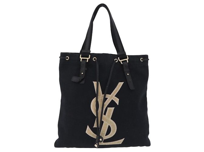 Autre Marque Saint Laurent Kahala Tote Bag Canvas Navy Gold Auth BA16414 Golden Marineblau - Ansicht 2