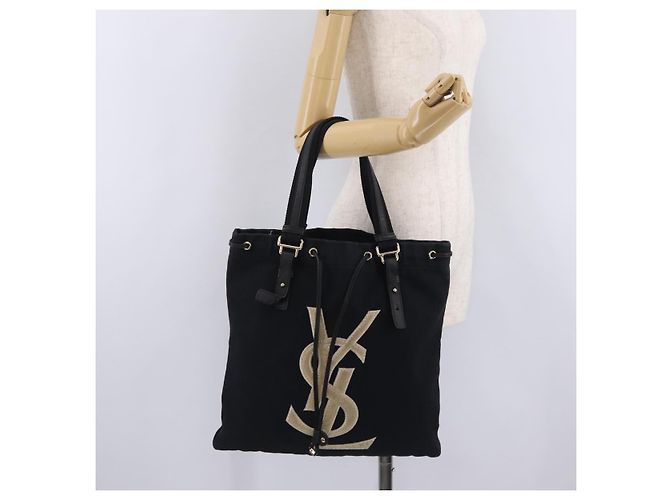Autre Marque Saint Laurent Kahala Tote Bag Canvas Navy Gold Auth BA16414 Golden Marineblau - Ansicht 23