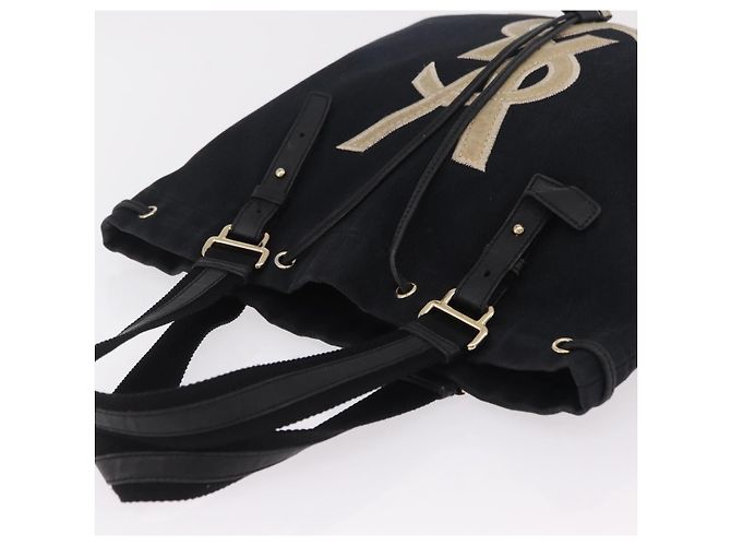 Autre Marque Saint Laurent Kahala Tote Bag Canvas Navy Gold Auth BA16414 Golden Marineblau - Ansicht 6
