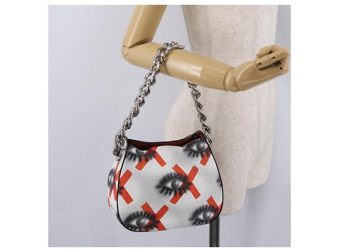 PRADA Chain Shoulder Bag Leather White Silver Auth 207574M - view 24