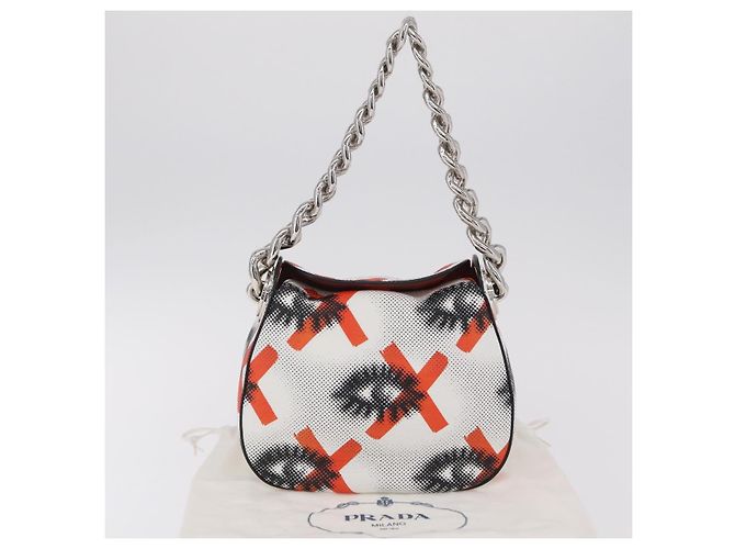 PRADA Chain Shoulder Bag Leather White Silver Auth 207574M - view 25