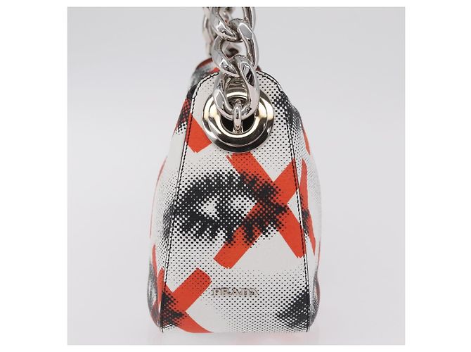 PRADA Chain Shoulder Bag Leather White Silver Auth 207574M - view 5
