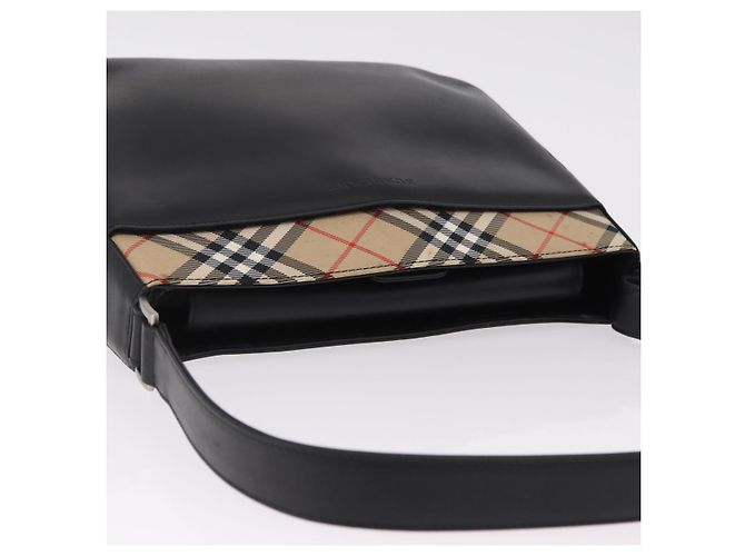 Borsa a Tracolla BURBERRY Pelle Nero Argento Auth 207869A - vista 6
