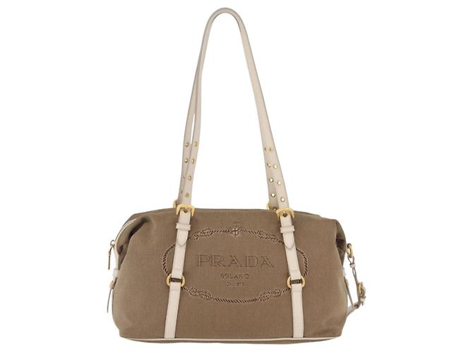 PRADA Jacquard Tote Bag Canvas Brown Gold Tone Auth 208073V Braun - Ansicht 2