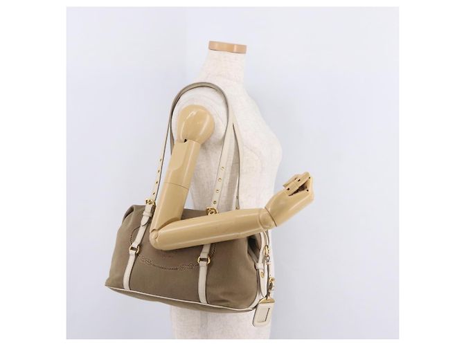 PRADA Jacquard Tote Bag Canvas Brown Gold Tone Auth 208073V Braun - Ansicht 28