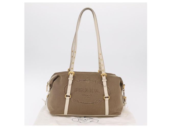PRADA Jacquard Tote Bag Canvas Brown Gold Tone Auth 208073V Braun - Ansicht 29