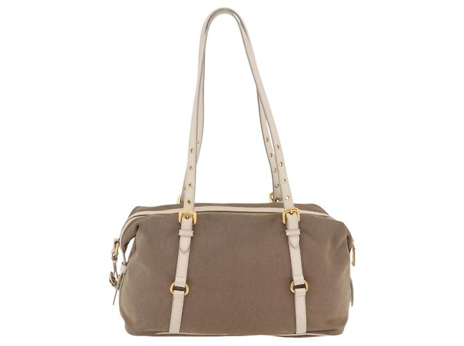 PRADA Jacquard Tote Bag Canvas Brown Gold Tone Auth 208073V Braun - Ansicht 3