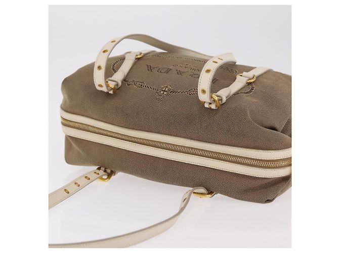 PRADA Jacquard Tote Bag Canvas Brown Gold Tone Auth 208073V Braun - Ansicht 6