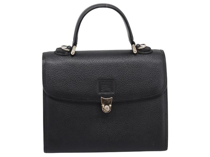 Bolso de mano Burberrys de cuero negro plata Auth 208848 - vista 2