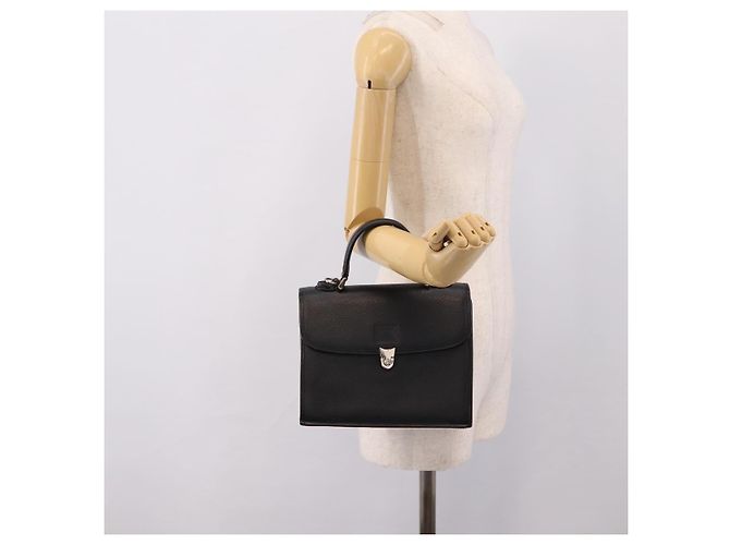 Bolso de mano Burberrys de cuero negro plata Auth 208848 - vista 24